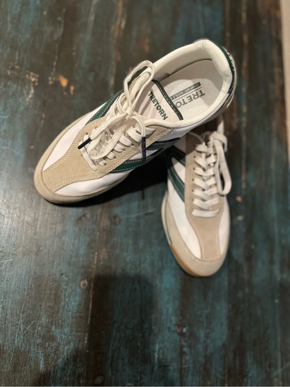 Tretorn White and Green Kristine Sneakers
